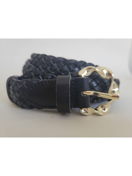 Randall Loeffler Accessories - Loeffler Randall Black Braided Leather Belt Silver Buckle size Medium Large